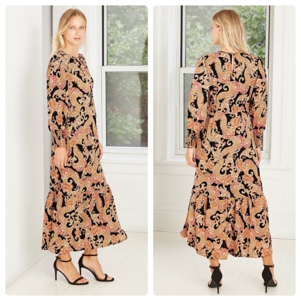 NWT Who What Wear Paisley Dream Long Sleeve Maxi Dress, XS